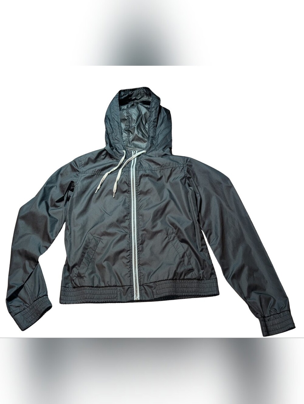 Black Hooded Windbreaker Jacket - Lightweight Zip-Up